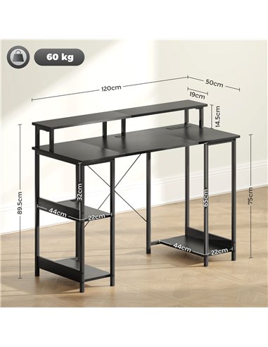 HOMCOM Computer Desk with Power Outlets and LED Lights, 120 x 50cm Reversible Home Office Desk with Monitor Stand and 2-Tier Sto