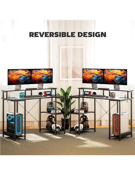 HOMCOM Computer Desk with Power Outlets and LED Lights, 120 x 50cm Reversible Home Office Desk with Monitor Stand and 2-Tier Sto - pic 120798 | FastDaddyshop