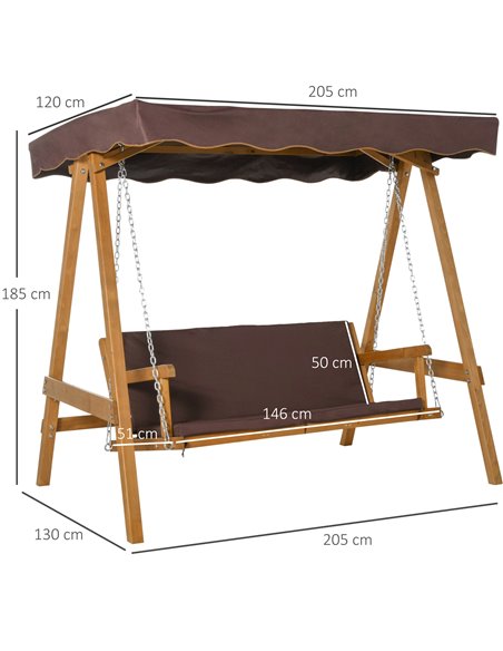 Outsunny 3 Seater Outdoor Garden Swing Chair with Adjustable Canopy, Wooden Hammock Bench with  Padded Cushions for Patio Yard,  - pic 12080 | FastDaddyshop