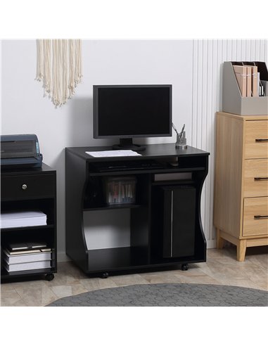 HOMCOM Multi-Storage Compact Work Desk, with Wheels - Black