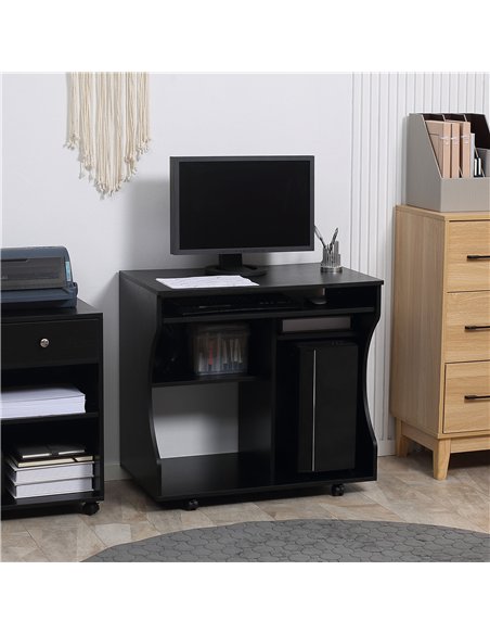 HOMCOM Multi-Storage Compact Work Desk, with Wheels - Black - pic 120802 | FastDaddyshop