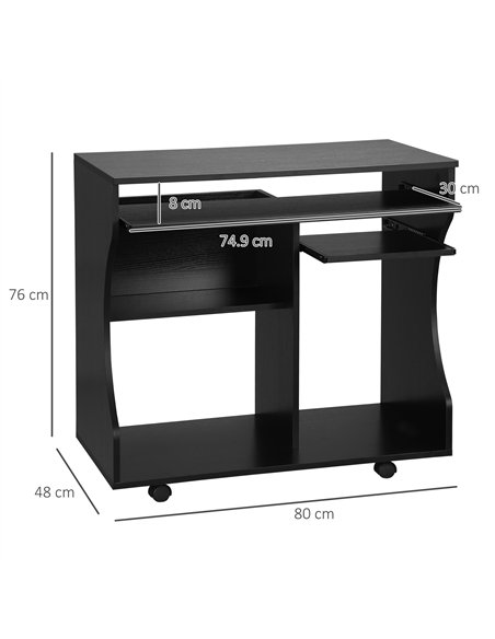 HOMCOM Multi-Storage Compact Work Desk, with Wheels - Black - pic 120803 | FastDaddyshop