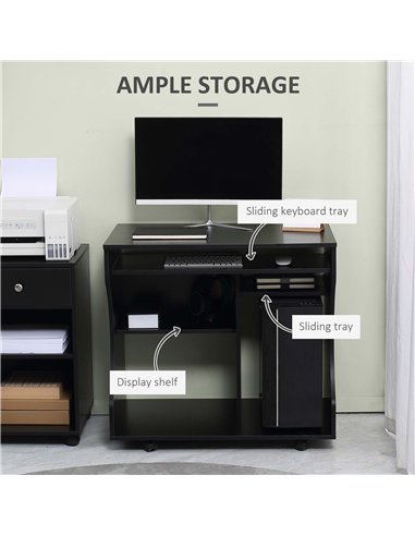 HOMCOM Multi-Storage Compact Work Desk, with Wheels - Black