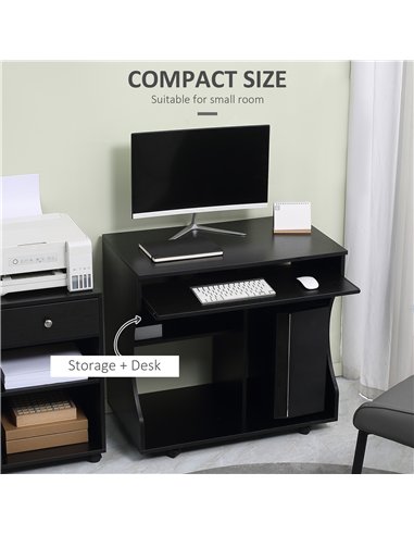 HOMCOM Multi-Storage Compact Work Desk, with Wheels - Black