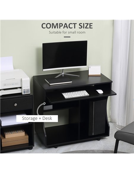 HOMCOM Multi-Storage Compact Work Desk, with Wheels - Black - pic 120806 | FastDaddyshop