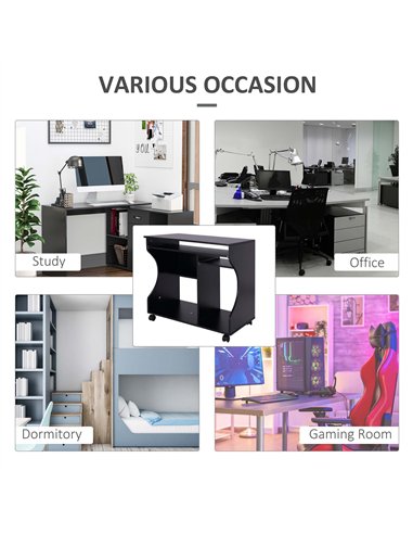 HOMCOM Multi-Storage Compact Work Desk, with Wheels - Black