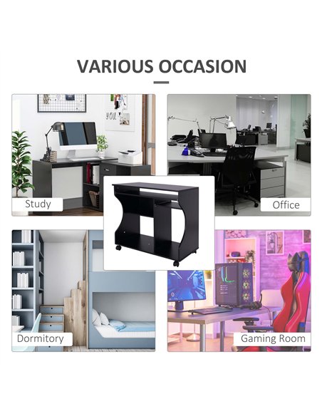 HOMCOM Multi-Storage Compact Work Desk, with Wheels - Black - pic 120807 | FastDaddyshop