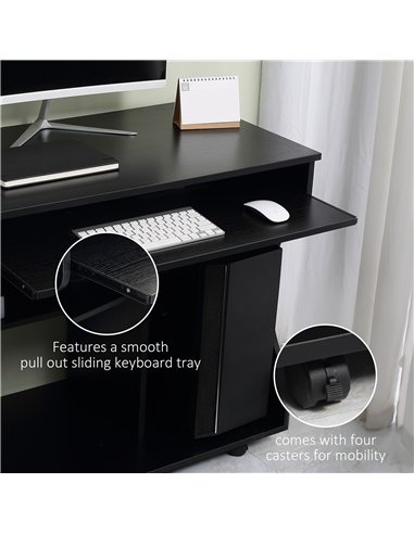 HOMCOM Multi-Storage Compact Work Desk, with Wheels - Black