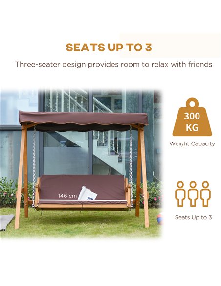 Outsunny 3 Seater Outdoor Garden Swing Chair with Adjustable Canopy, Wooden Hammock Bench with  Padded Cushions for Patio Yard,  - pic 12081 | FastDaddyshop