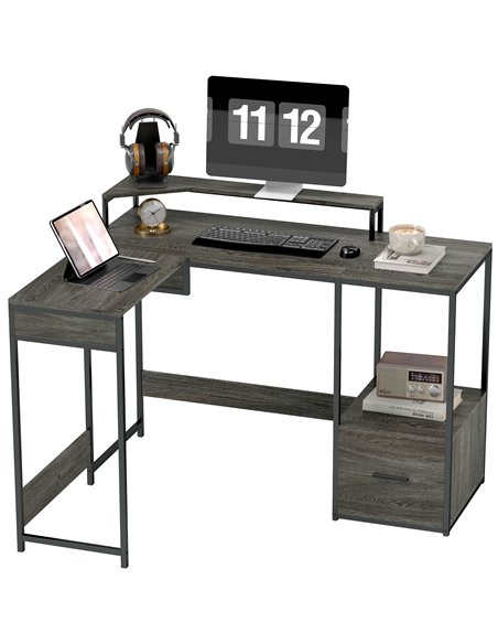 HOMCOM Industrial 'L' Shaped Multi-Work Desk - Charcoal Grey - pic 120810 | FastDaddyshop