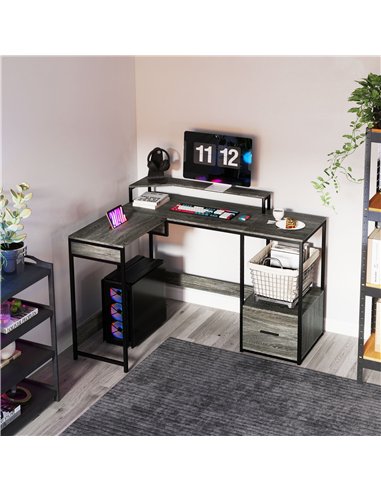 HOMCOM Industrial 'L' Shaped Multi-Work Desk - Charcoal Grey