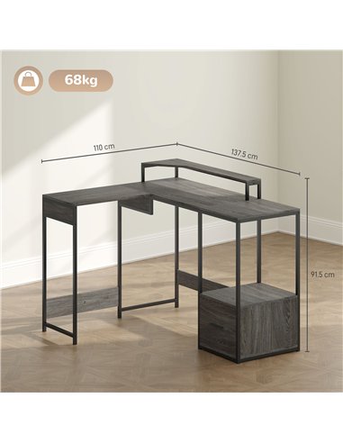 HOMCOM Industrial 'L' Shaped Multi-Work Desk - Charcoal Grey