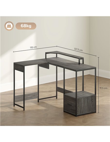 HOMCOM Industrial 'L' Shaped Multi-Work Desk - Charcoal Grey - pic 120812 | FastDaddyshop