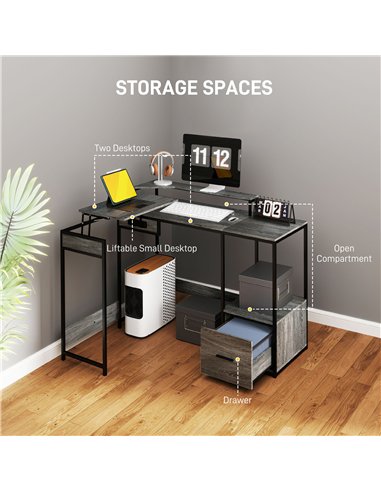 HOMCOM Industrial 'L' Shaped Multi-Work Desk - Charcoal Grey