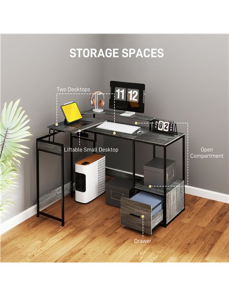HOMCOM Industrial 'L' Shaped Multi-Work Desk - Charcoal Grey - pic 120813 | FastDaddyshop