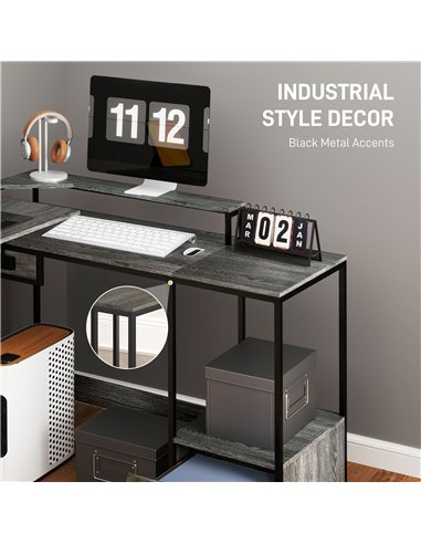 HOMCOM Industrial 'L' Shaped Multi-Work Desk - Charcoal Grey