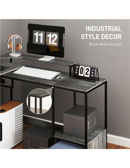 HOMCOM Industrial 'L' Shaped Multi-Work Desk - Charcoal Grey - pic 120815 | FastDaddyshop