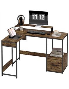 HOMCOM Industrial 'L' Shaped Multi-Work Desk - Brown