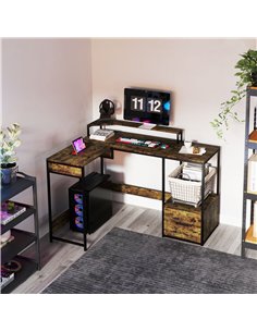 HOMCOM Industrial 'L' Shaped Multi-Work Desk - Brown 2