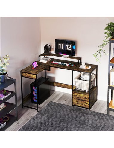 HOMCOM Industrial 'L' Shaped Multi-Work Desk - Brown