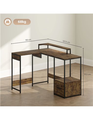 HOMCOM Industrial 'L' Shaped Multi-Work Desk - Brown