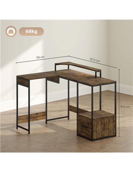 HOMCOM Industrial 'L' Shaped Multi-Work Desk - Brown - pic 120821 | FastDaddyshop