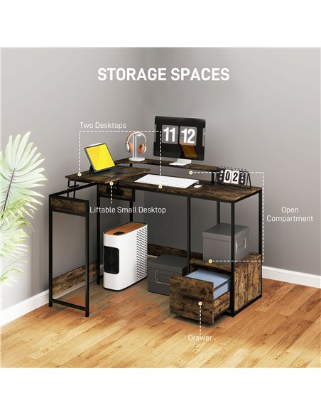 HOMCOM Industrial 'L' Shaped Multi-Work Desk - Brown - pic 120822 | FastDaddyshop