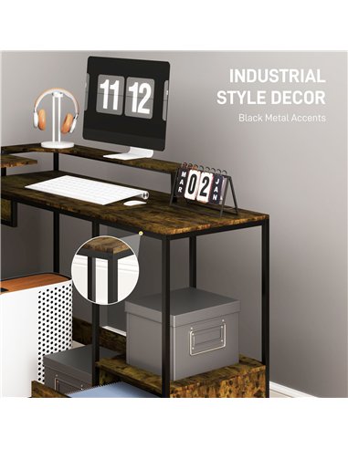 HOMCOM Industrial 'L' Shaped Multi-Work Desk - Brown