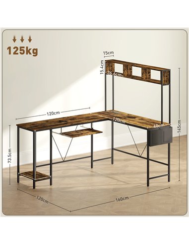 HOMCOM 160cm Reversible L Shaped Desk with Power Outlet, Industrial Corner Desk with Storage Shelves and Keyboard Tray, 240cm Lo