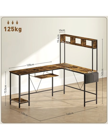 HOMCOM 160cm Reversible L Shaped Desk with Power Outlet, Industrial Corner Desk with Storage Shelves and Keyboard Tray, 240cm Lo - pic 120830 | FastDaddyshop