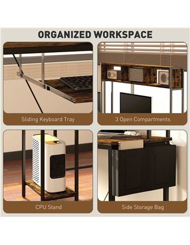 HOMCOM 160cm Reversible L Shaped Desk with Power Outlet, Industrial Corner Desk with Storage Shelves and Keyboard Tray, 240cm Lo