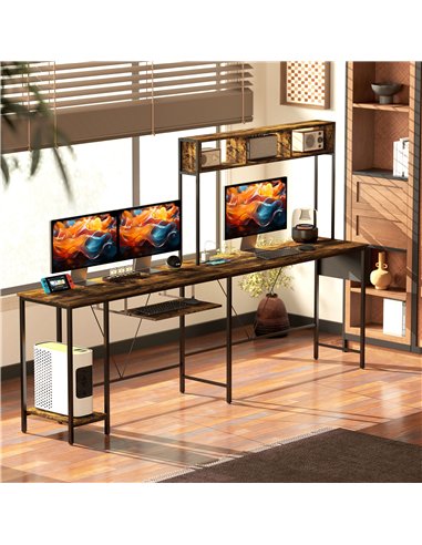 HOMCOM 160cm Reversible L Shaped Desk with Power Outlet, Industrial Corner Desk with Storage Shelves and Keyboard Tray, 240cm Lo