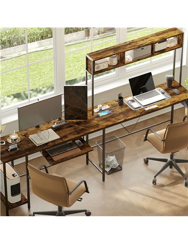 HOMCOM 160cm Reversible L Shaped Desk with Power Outlet, Industrial Corner Desk with Storage Shelves and Keyboard Tray, 240cm Lo