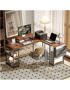 HOMCOM 168cm Reversible L Shaped Desk, Industrial Corner Computer Desk with Adjustable Shelf and Storage Bag, 240cm 2 Person Des 2