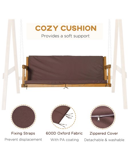 Outsunny 3 Seater Outdoor Garden Swing Chair with Adjustable Canopy, Wooden Hammock Bench with  Padded Cushions for Patio Yard,  - pic 12084 | FastDaddyshop