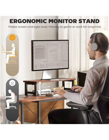 HOMCOM 168cm Reversible L Shaped Desk, Industrial Corner Computer Desk with Adjustable Shelf and Storage Bag, 240cm 2 Person Des