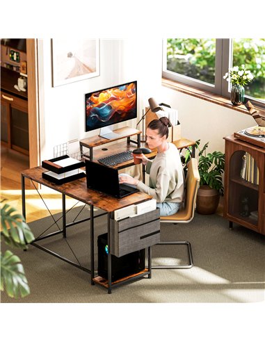 HOMCOM 168cm Reversible L Shaped Desk, Industrial Corner Computer Desk with Adjustable Shelf and Storage Bag, 240cm 2 Person Des