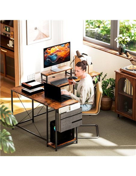 HOMCOM 168cm Reversible L Shaped Desk, Industrial Corner Computer Desk with Adjustable Shelf and Storage Bag, 240cm 2 Person Des - pic 120844 | FastDaddyshop