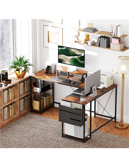 HOMCOM 168cm Reversible L Shaped Desk, Industrial Corner Computer Desk with Adjustable Shelf and Storage Bag, 240cm 2 Person Des - pic 120845 | FastDaddyshop