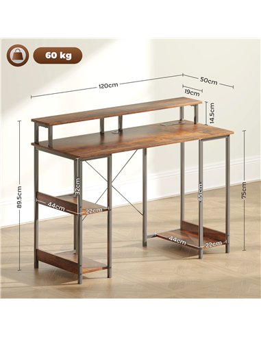 HOMCOM Computer Desk with Power Outlets and LED Lights, 120 x 50cm Reversible Home Office Desk with Monitor Stand and 2-Tier Sto
