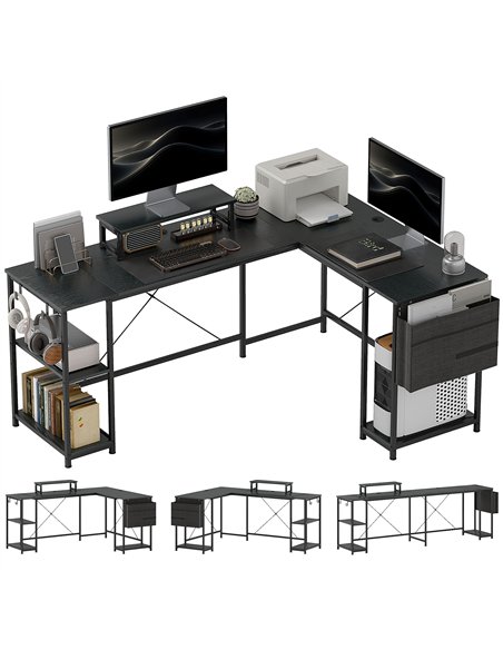 HOMCOM 168cm Reversible L Shaped Desk, Industrial Corner Computer Desk with Adjustable Shelf and Storage Bag, 240cm 2 Person Des - pic 120855 | FastDaddyshop