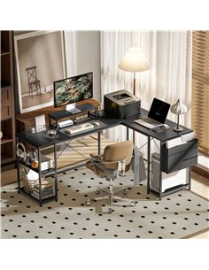 HOMCOM 168cm Reversible L Shaped Desk, Industrial Corner Computer Desk with Adjustable Shelf and Storage Bag, 240cm 2 Person Des 2