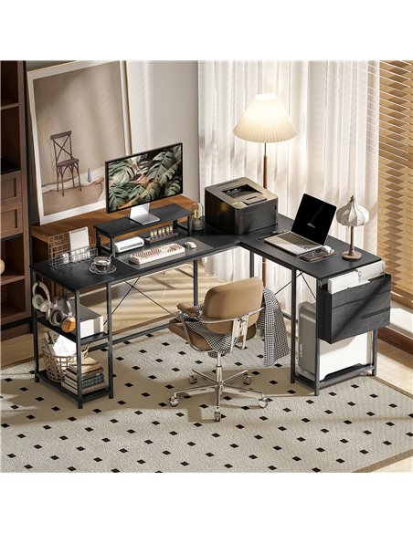 HOMCOM 168cm Reversible L Shaped Desk, Industrial Corner Computer Desk with Adjustable Shelf and Storage Bag, 240cm 2 Person Des - pic 120856 | FastDaddyshop