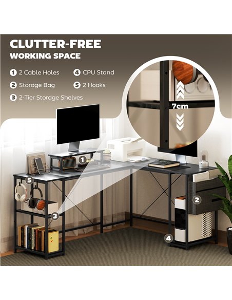 HOMCOM 168cm Reversible L Shaped Desk, Industrial Corner Computer Desk with Adjustable Shelf and Storage Bag, 240cm 2 Person Des - pic 120858 | FastDaddyshop