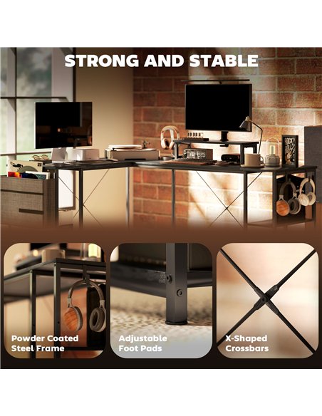 HOMCOM 168cm Reversible L Shaped Desk, Industrial Corner Computer Desk with Adjustable Shelf and Storage Bag, 240cm 2 Person Des - pic 120861 | FastDaddyshop
