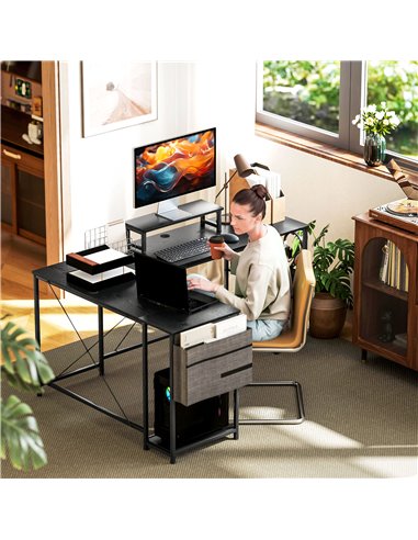 HOMCOM 168cm Reversible L Shaped Desk, Industrial Corner Computer Desk with Adjustable Shelf and Storage Bag, 240cm 2 Person Des