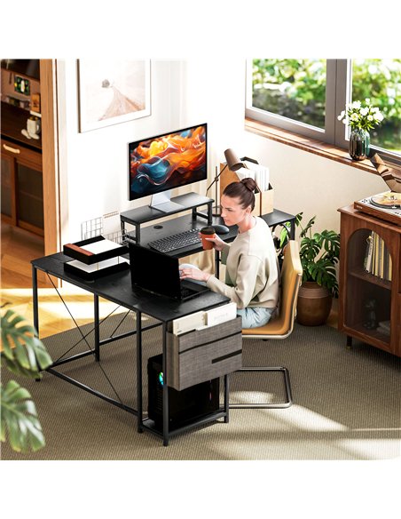 HOMCOM 168cm Reversible L Shaped Desk, Industrial Corner Computer Desk with Adjustable Shelf and Storage Bag, 240cm 2 Person Des - pic 120862 | FastDaddyshop