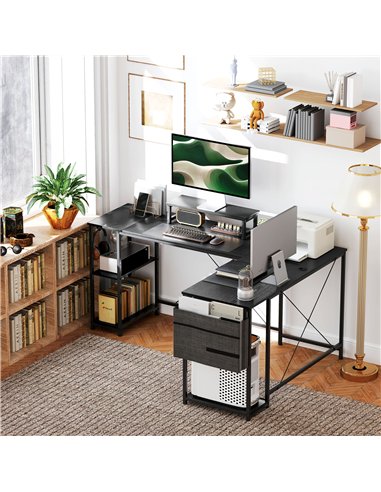 HOMCOM 168cm Reversible L Shaped Desk, Industrial Corner Computer Desk with Adjustable Shelf and Storage Bag, 240cm 2 Person Des