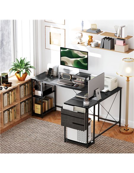 HOMCOM 168cm Reversible L Shaped Desk, Industrial Corner Computer Desk with Adjustable Shelf and Storage Bag, 240cm 2 Person Des - pic 120863 | FastDaddyshop