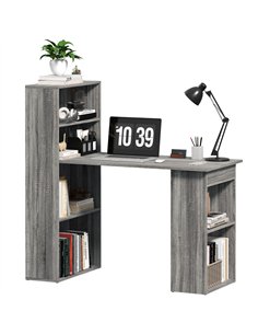 HOMCOM 120cm Modern Computer Desk Bookshelf Study Table Workstation PC Laptop Writing Home Office 6 Shelves, Grey Wood-Effect